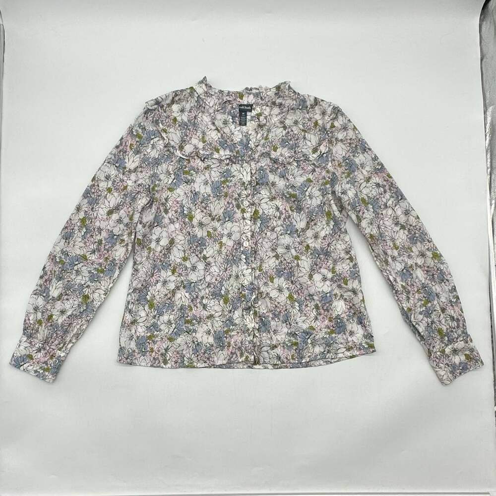 ModCloth Women's Size Medium Pink Floral Print Ruffle Button Down Blouse Top